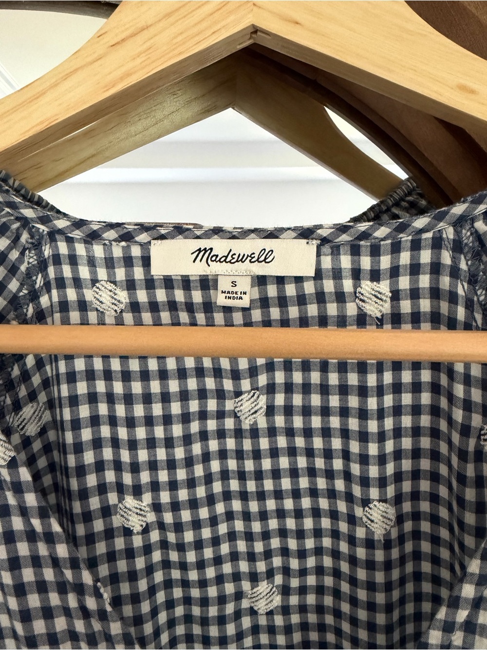 Madewell Navy and White Gingham Puff-Sleeve Midi Dress - Picture 2 of 5